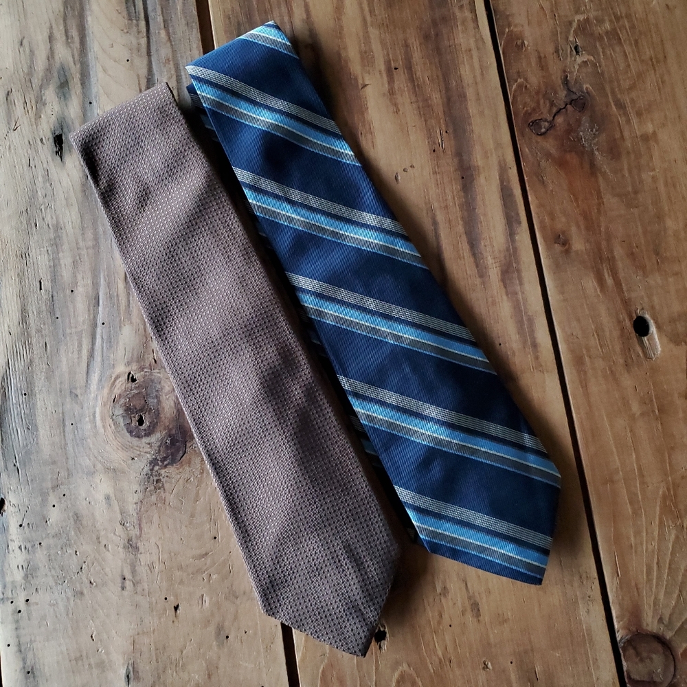 Lands' End Two Silk Ties Mens Blue and Brown